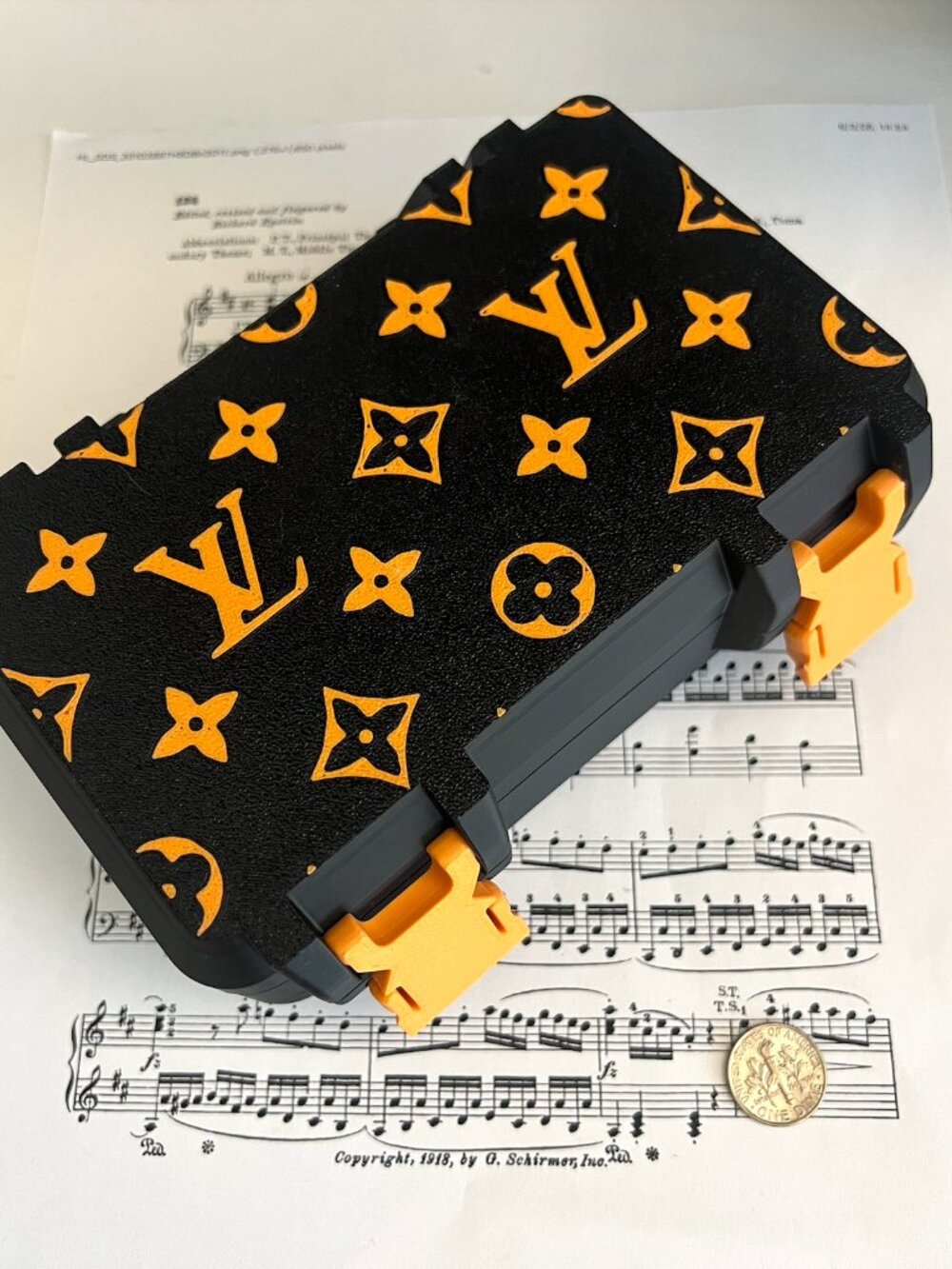 3D Printed Black & Gold Monogram Style Locking Storage Box Case – Handmade